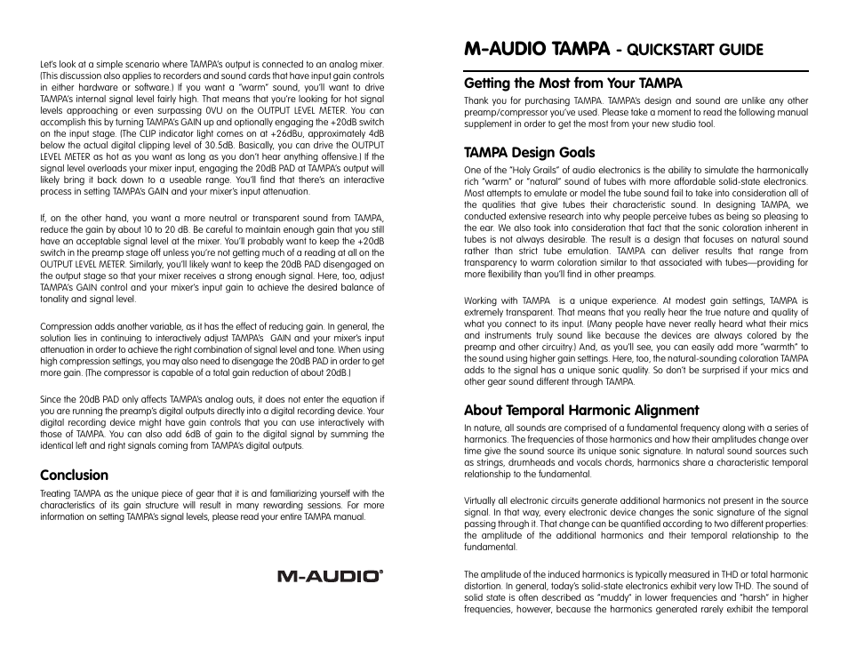 M-AUDIO TAMPA User Manual | 2 pages