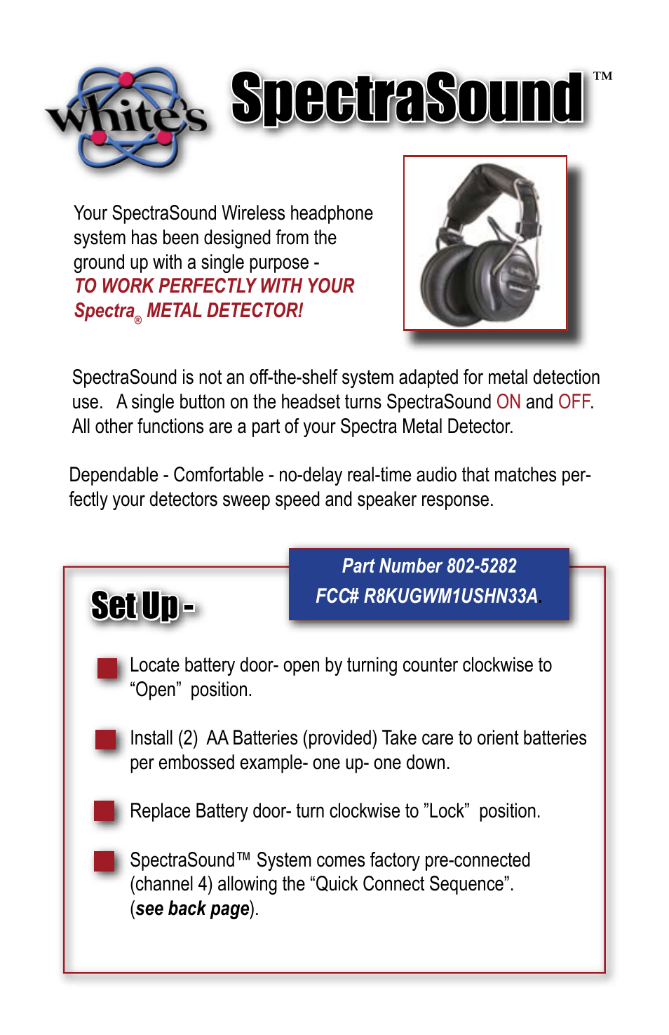 White’s Electronics Spectra V3 SpectraSound Wireless Headphone User Manual | 4 pages