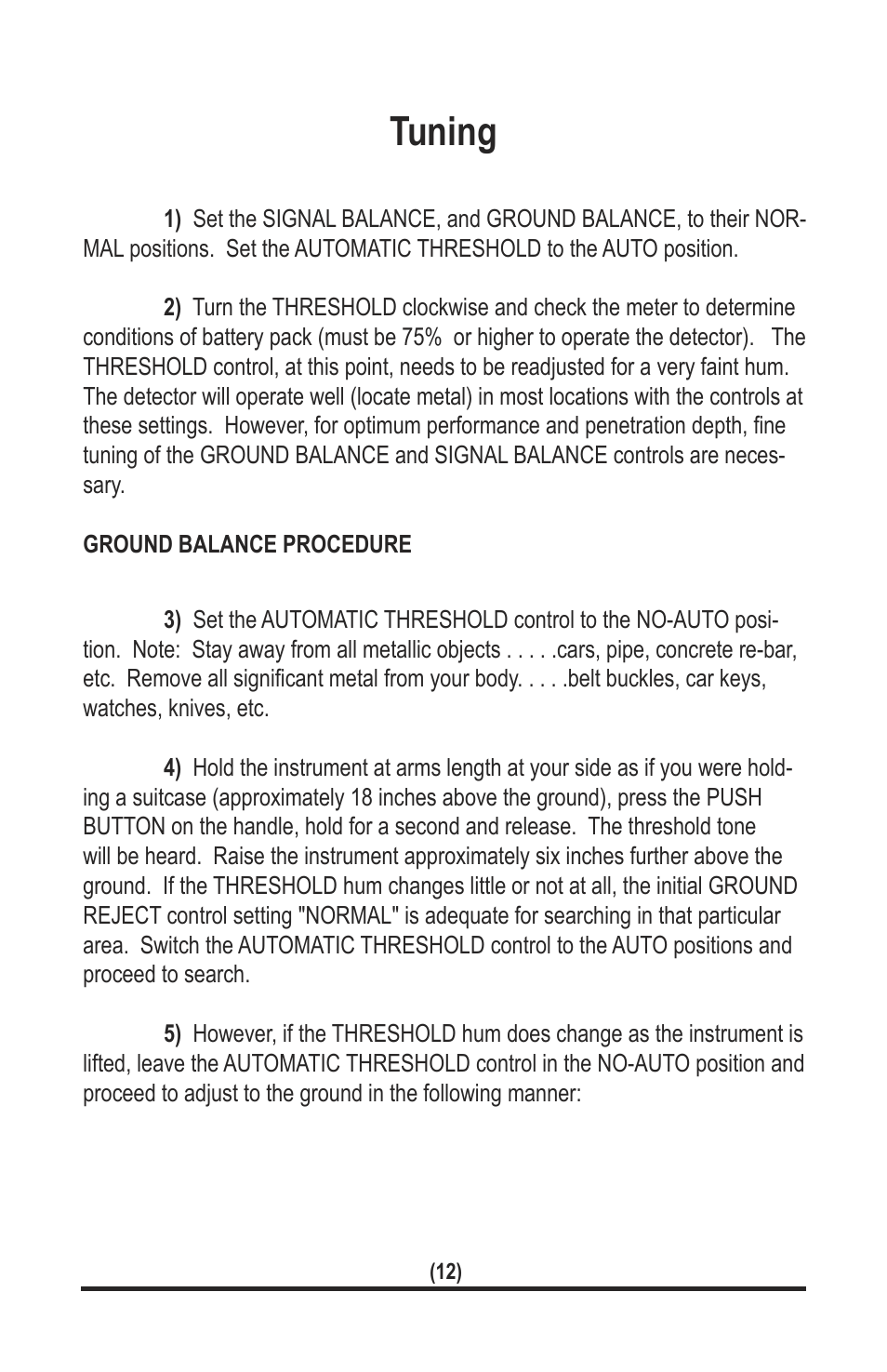 Tuning | White’s Electronics TM 808 User Manual | Page 12 / 40