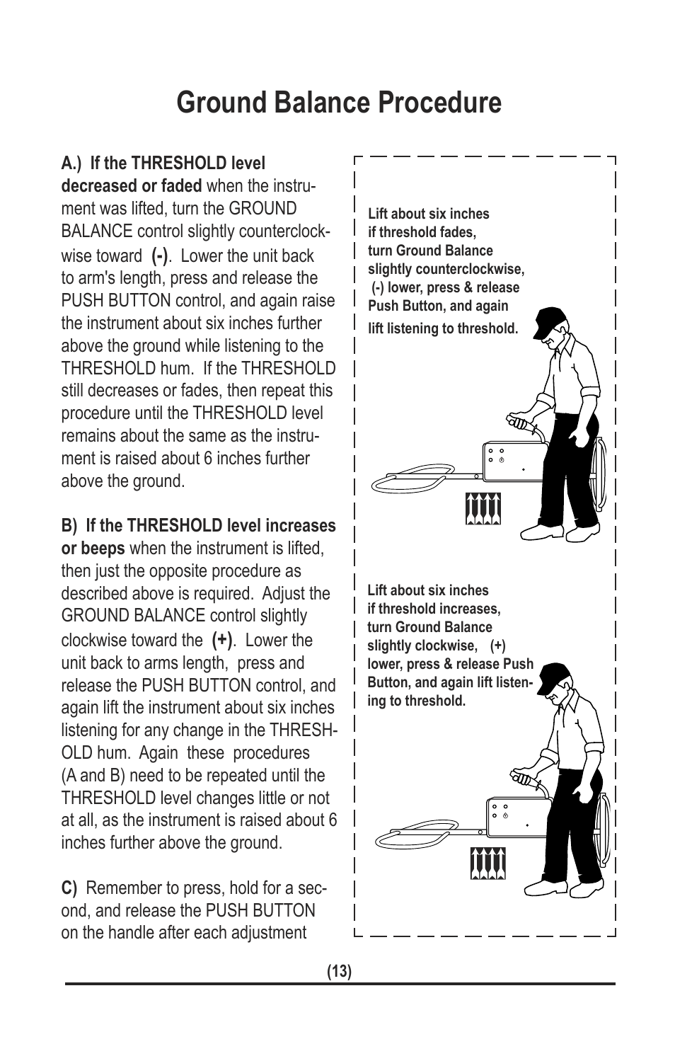 Ground balance procedure | White’s Electronics TM 808 User Manual | Page 13 / 40