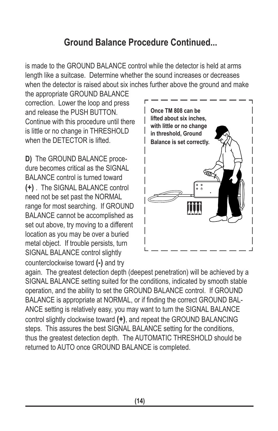 Ground balance procedure continued | White’s Electronics TM 808 User Manual | Page 14 / 40