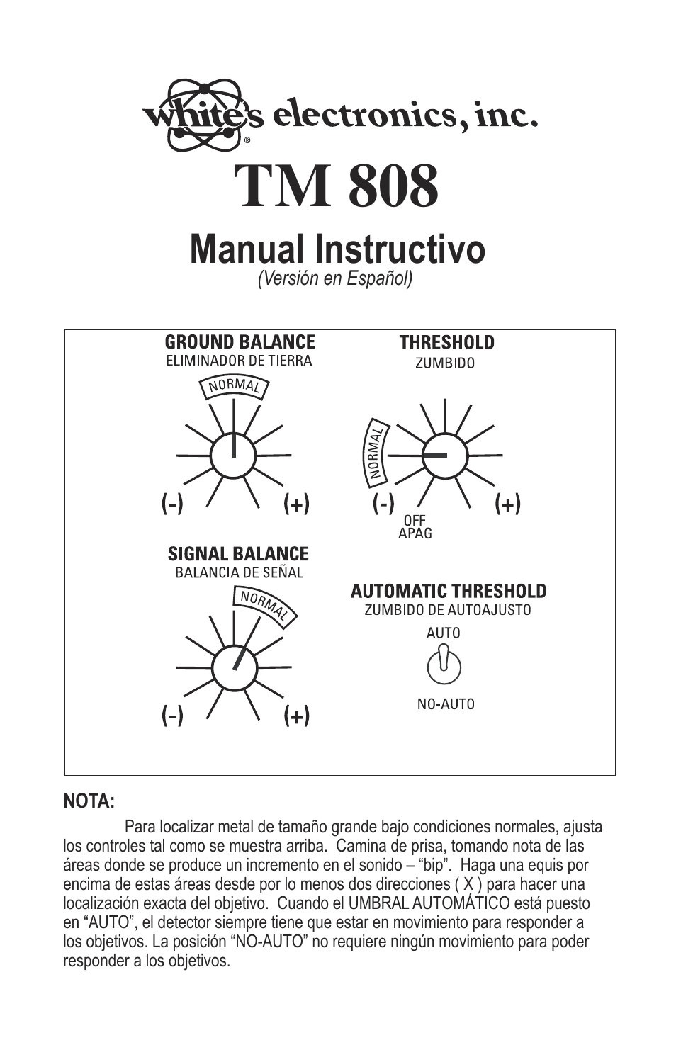 Tm 808, Manual instructivo | White’s Electronics TM 808 User Manual | Page 21 / 40