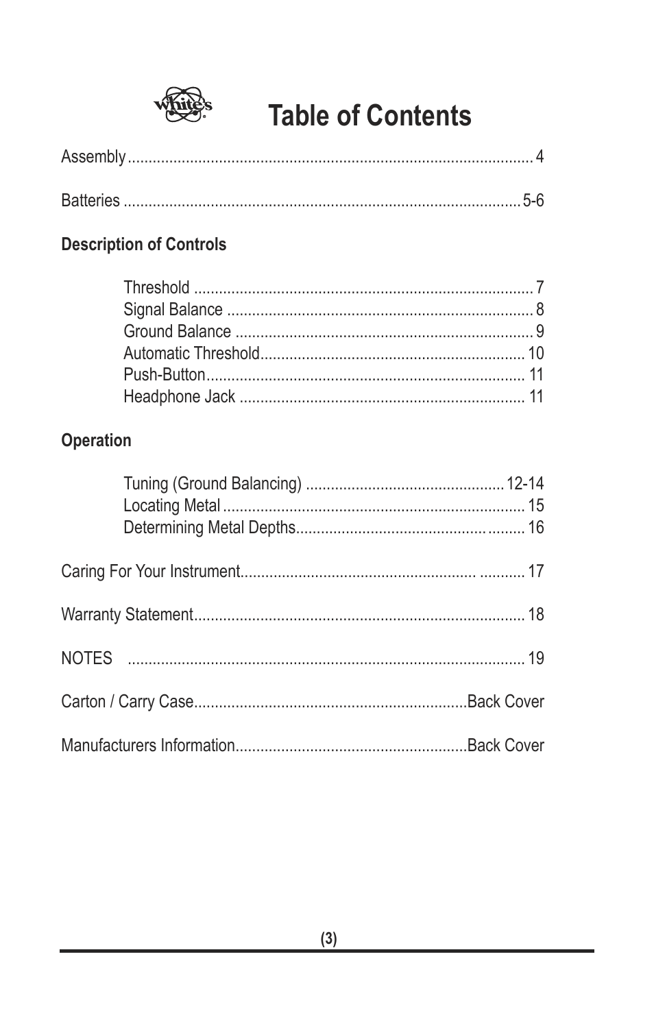 White’s Electronics TM 808 User Manual | Page 3 / 40