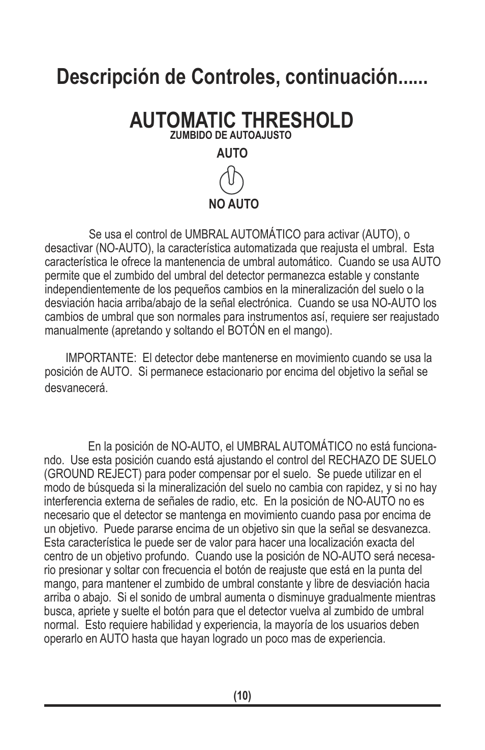 Descripción de controles, continuación, Automatic threshold | White’s Electronics TM 808 User Manual | Page 30 / 40