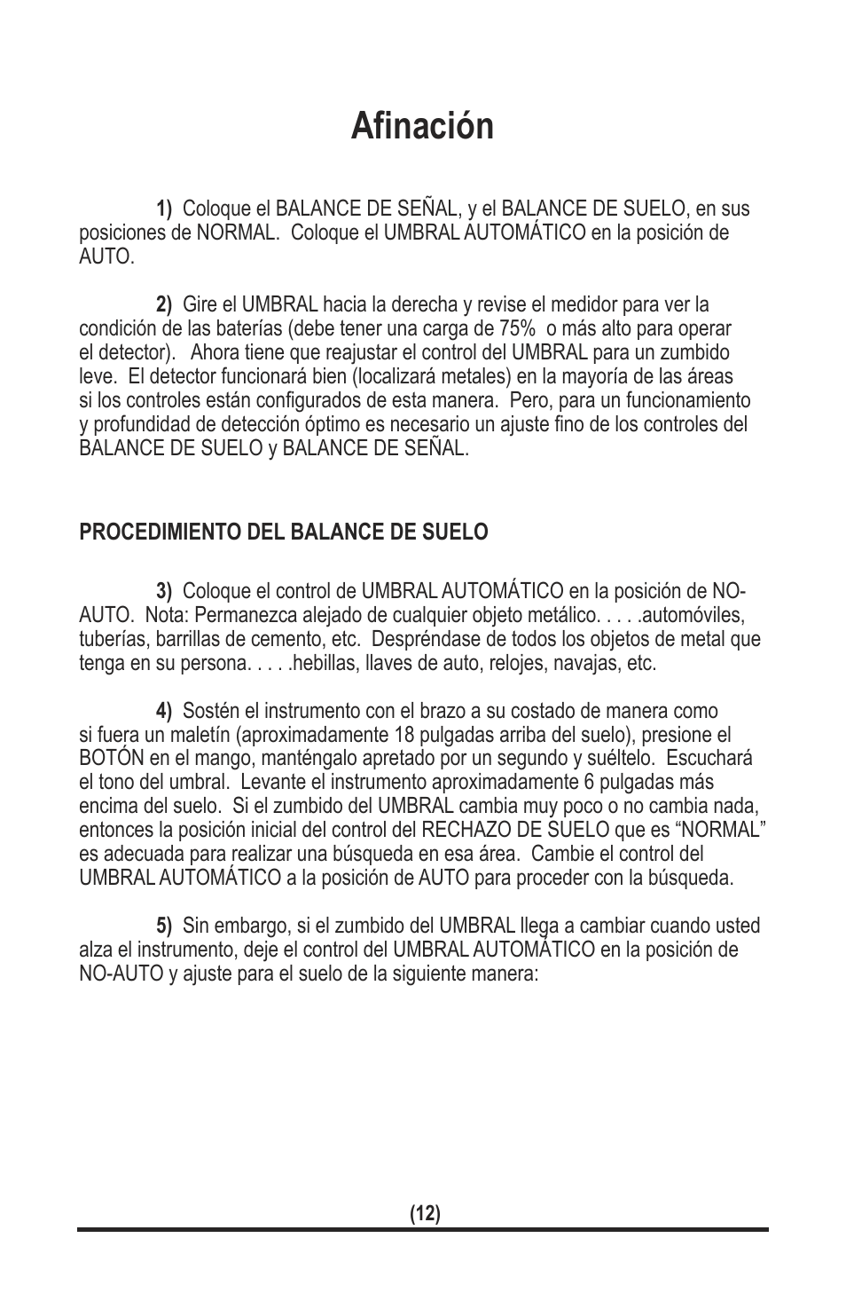 Afinación | White’s Electronics TM 808 User Manual | Page 32 / 40