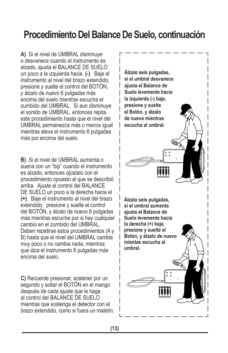 Procedimiento del balance de suelo, continuación | White’s Electronics TM 808 User Manual | Page 33 / 40