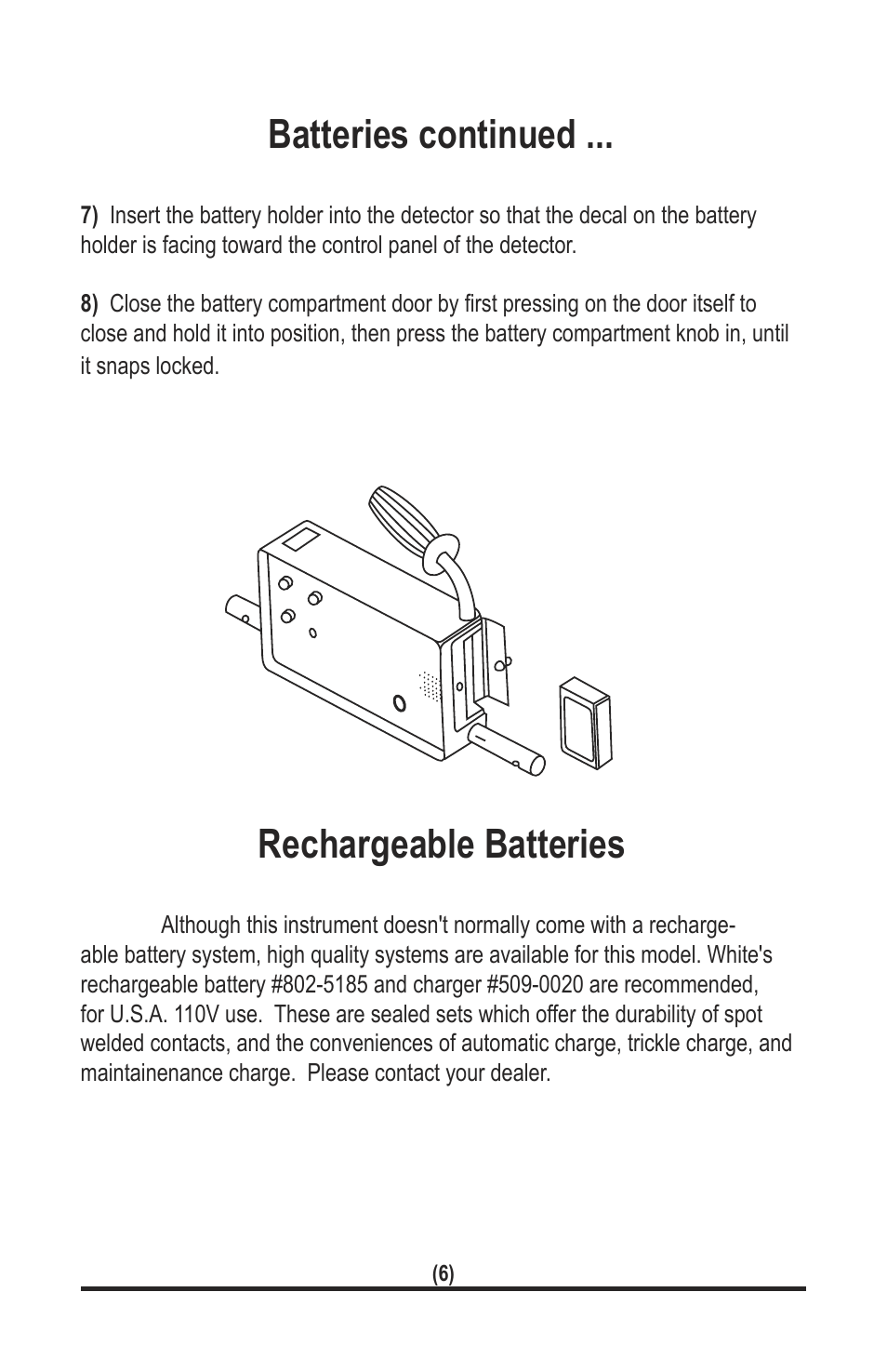 Rechargeable batteries, Batteries continued | White’s Electronics TM 808 User Manual | Page 6 / 40