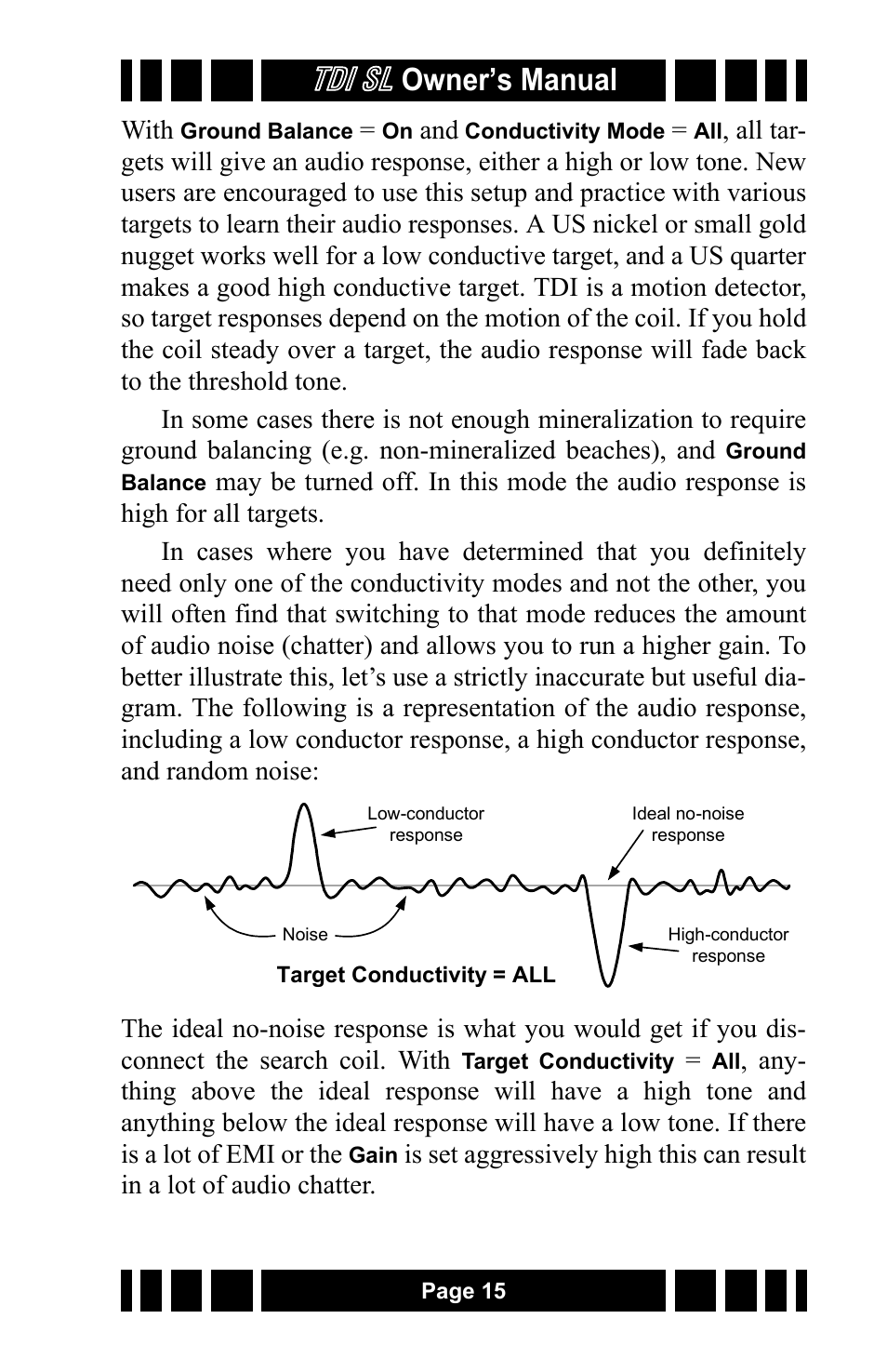 Tdi sl, Owner’s manual | White’s Electronics TDI SL 7.5 and 12 User Manual | Page 15 / 24