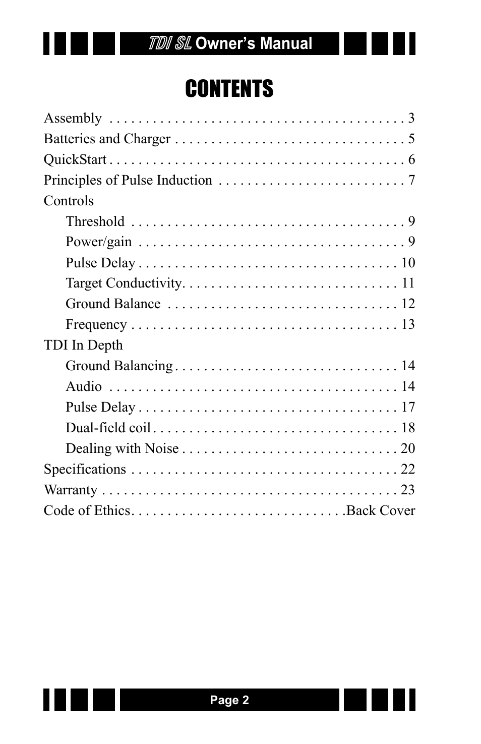 White’s Electronics TDI SL 7.5 and 12 User Manual | Page 2 / 24