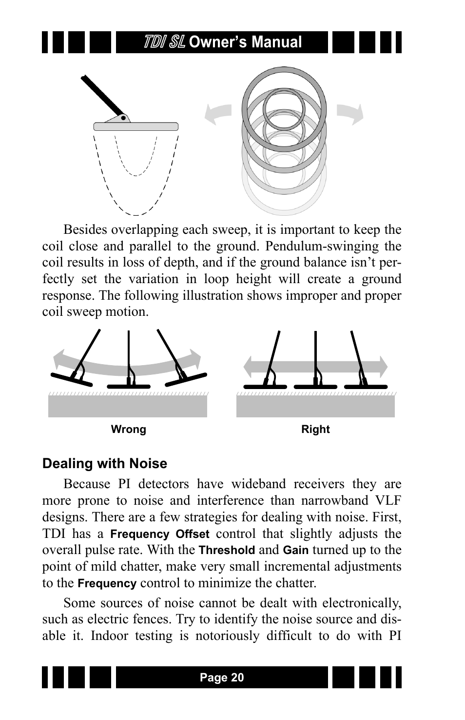 Dealing with noise, Tdi sl, Owner’s manual | White’s Electronics TDI SL 7.5 and 12 User Manual | Page 20 / 24
