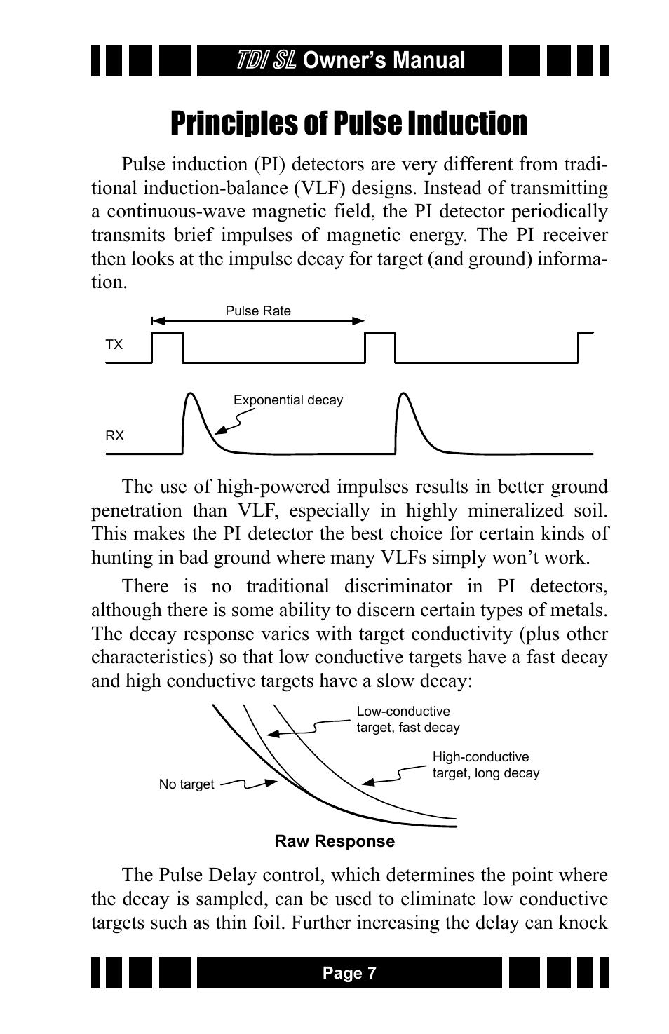 Principles of pulse induction, Tdi sl, Owner’s manual | White’s Electronics TDI SL 7.5 and 12 User Manual | Page 7 / 24