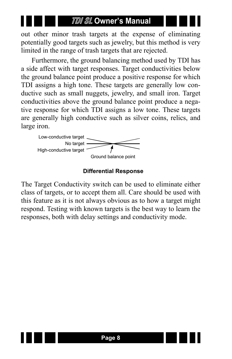 Tdi sl, Owner’s manual | White’s Electronics TDI SL 7.5 and 12 User Manual | Page 8 / 24