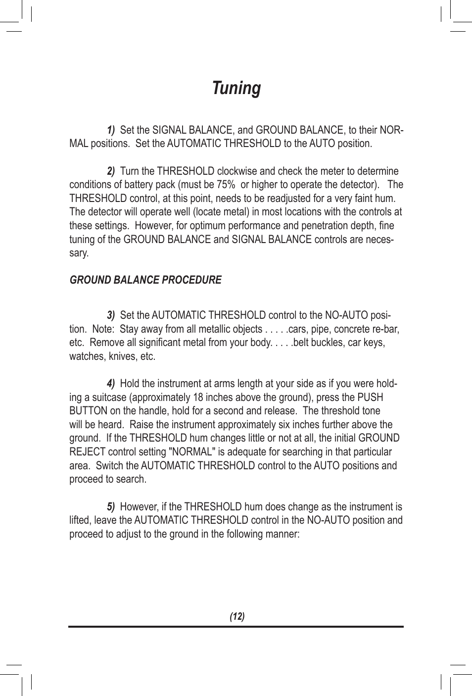 Tuning | White’s Electronics TM 808 User Manual | Page 12 / 20