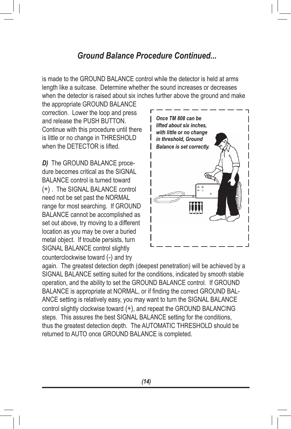 Ground balance procedure continued | White’s Electronics TM 808 User Manual | Page 14 / 20
