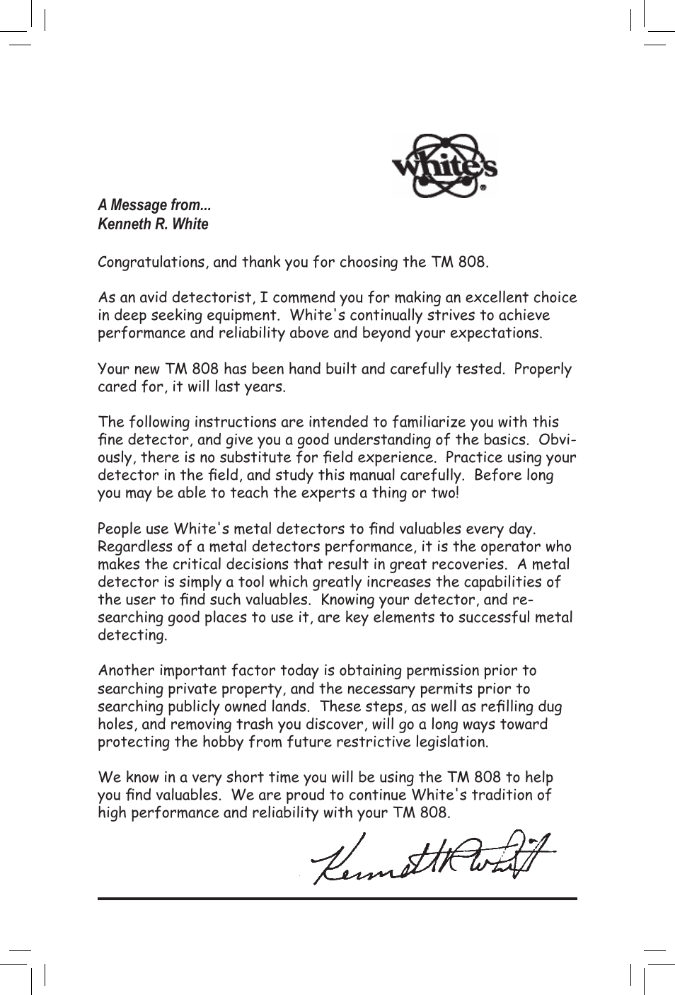White’s Electronics TM 808 User Manual | Page 2 / 20