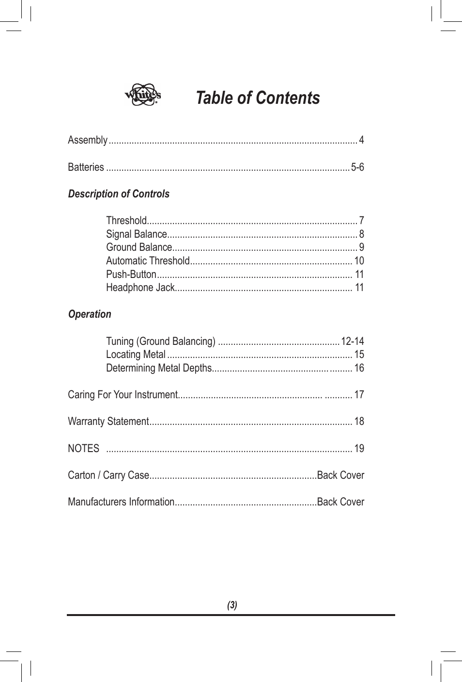 White’s Electronics TM 808 User Manual | Page 3 / 20