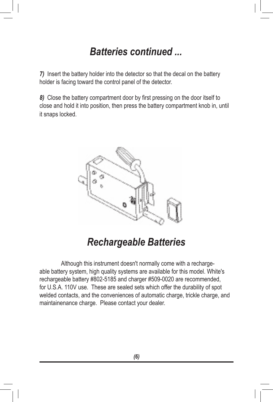 Rechargeable batteries, Batteries continued | White’s Electronics TM 808 User Manual | Page 6 / 20