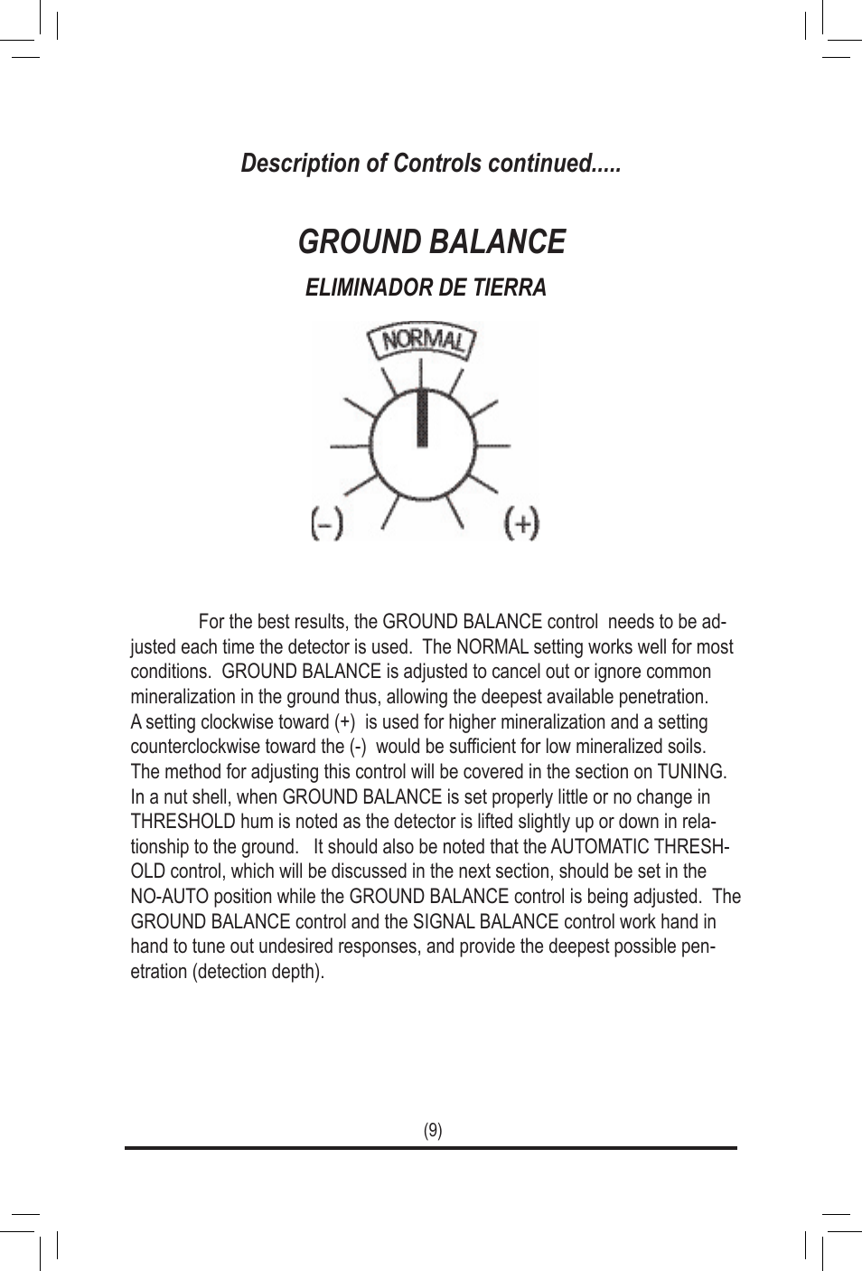 Ground balance | White’s Electronics TM 808 User Manual | Page 9 / 20