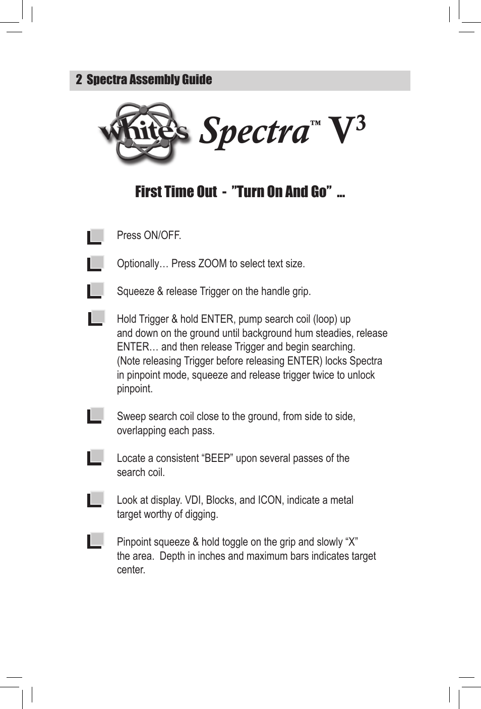 Spectra v | White’s Electronics Spectra V3 Assembly Guide User Manual | Page 2 / 16