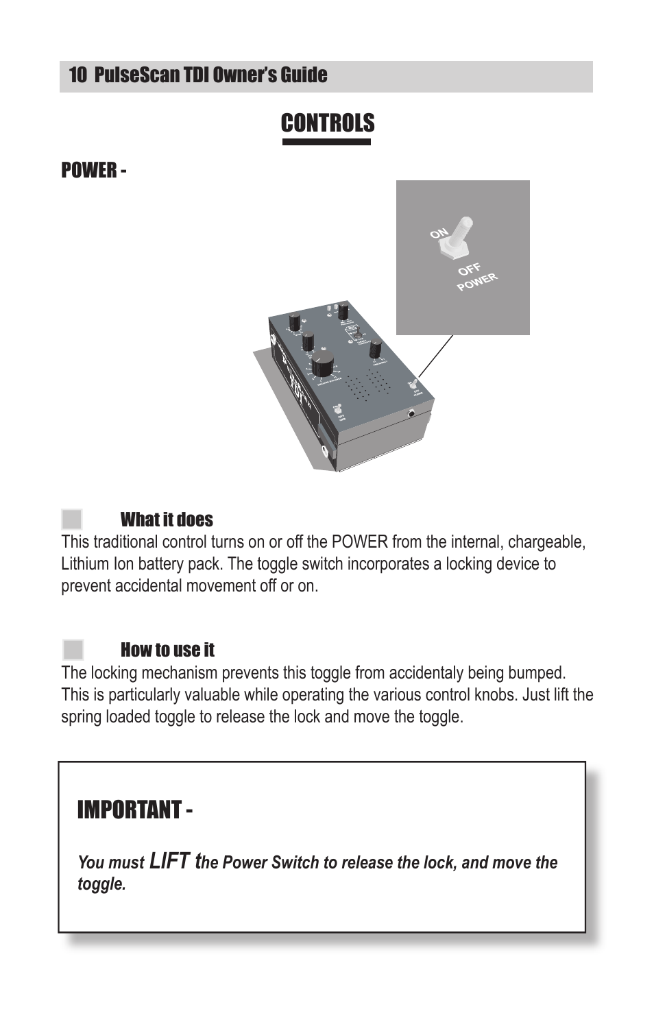 Controls, Important, Lift t | White’s Electronics TDI User Manual | Page 10 / 40