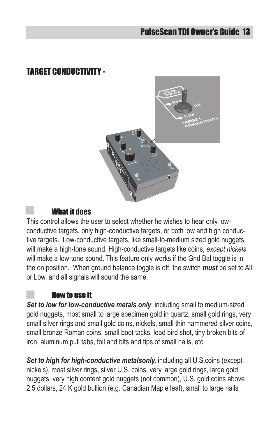 White’s Electronics TDI User Manual | Page 13 / 40