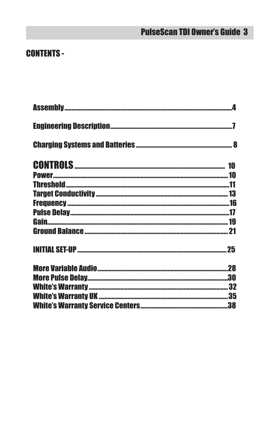 Controls | White’s Electronics TDI User Manual | Page 3 / 40