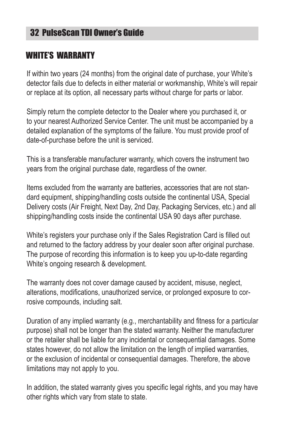 White’s Electronics TDI User Manual | Page 32 / 40