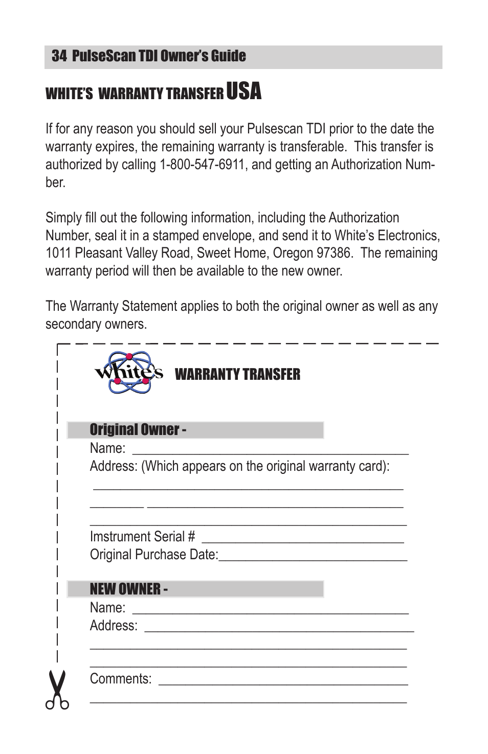 White’s Electronics TDI User Manual | Page 34 / 40