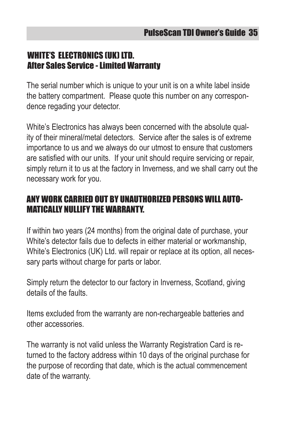 White’s Electronics TDI User Manual | Page 35 / 40