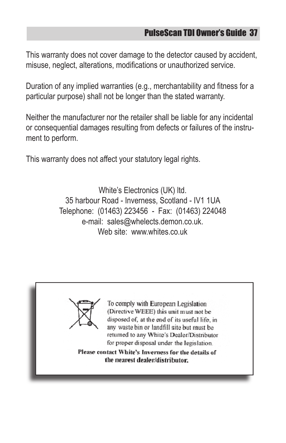 White’s Electronics TDI User Manual | Page 37 / 40