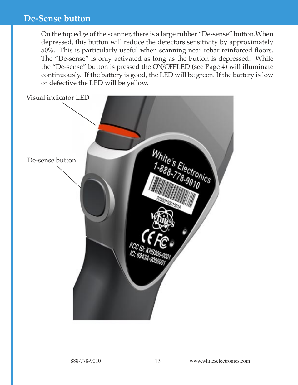 De-sense button | White’s Electronics Matrix 100 - Color User Manual | Page 13 / 24