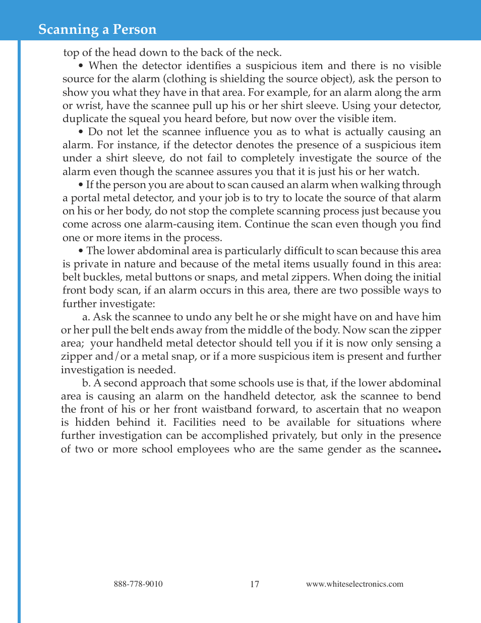 Scanning a person | White’s Electronics Matrix 100 - Color User Manual | Page 17 / 24