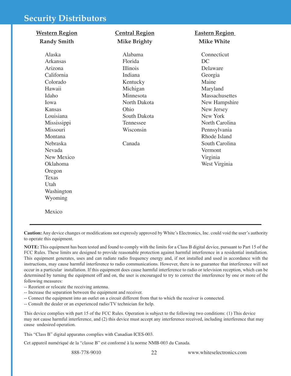 Security distributors | White’s Electronics Matrix 100 - Color User Manual | Page 22 / 24