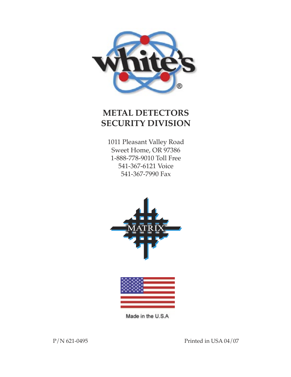 Metal detectors security division | White’s Electronics Matrix 100 - Color User Manual | Page 24 / 24