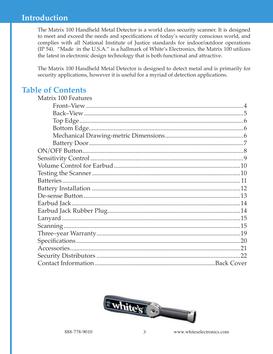 White’s Electronics Matrix 100 - Color User Manual | Page 3 / 24