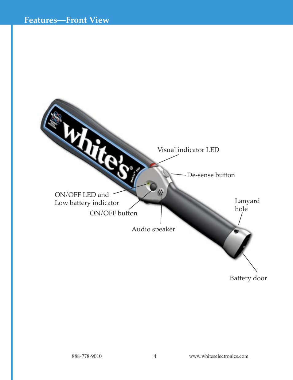 Features—front view features – back view | White’s Electronics Matrix 100 - Color User Manual | Page 4 / 24