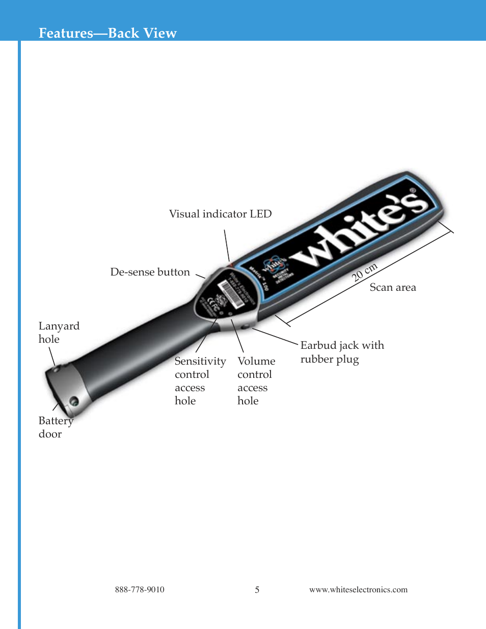 Features—back view | White’s Electronics Matrix 100 - Color User Manual | Page 5 / 24