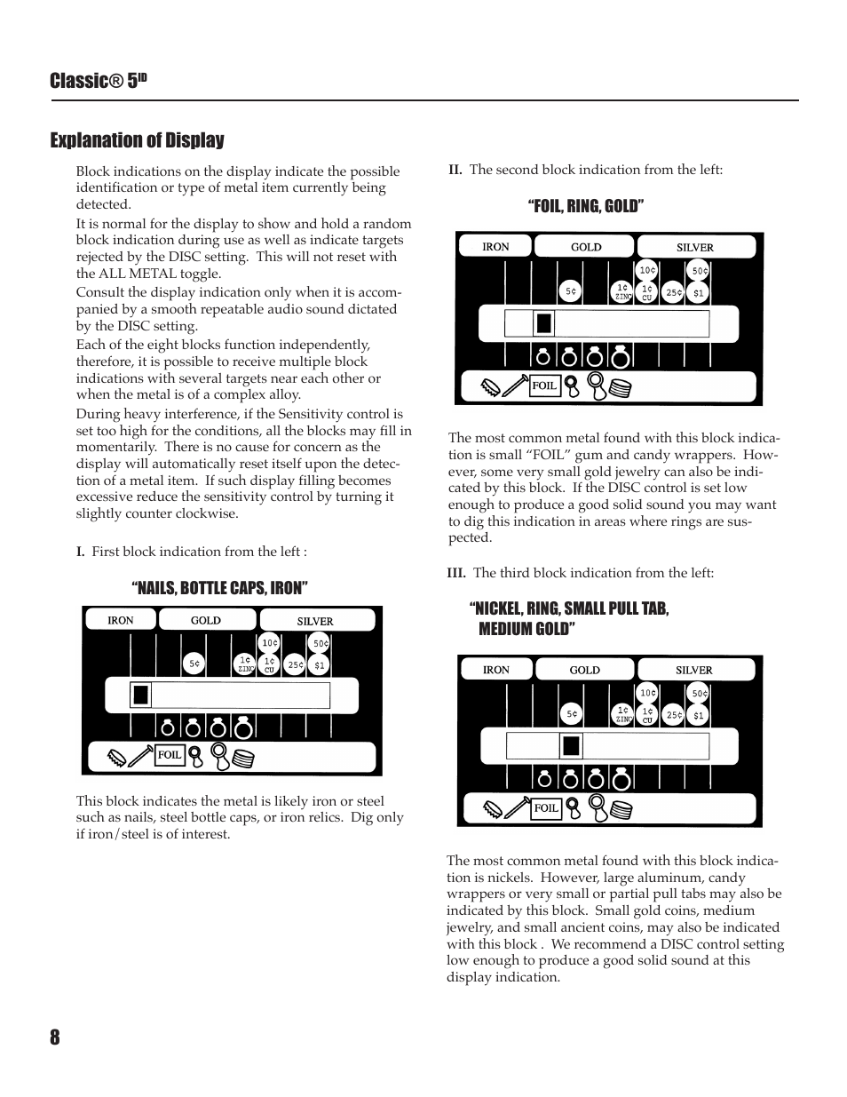 Classic® 5, Explanation of display | White’s Electronics Classic 5 ID User Manual | Page 8 / 20