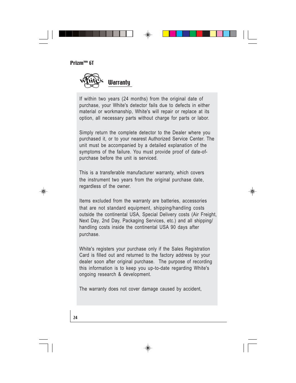 White’s Electronics Prizm 6T User Manual | Page 24 / 32