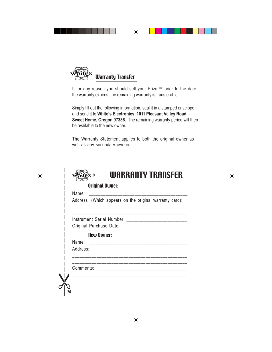 Warranty transfer | White’s Electronics Prizm 6T User Manual | Page 26 / 32