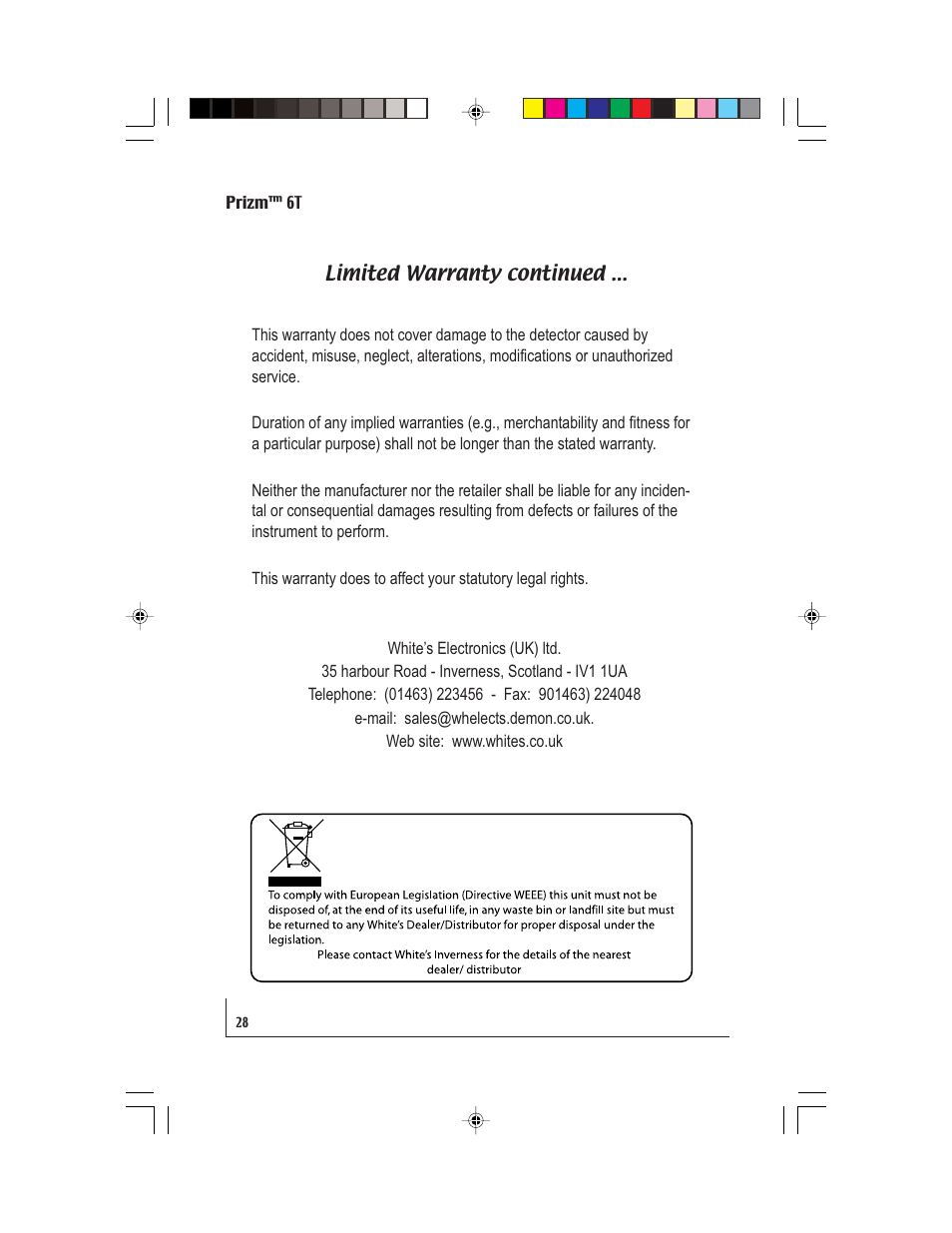 White’s Electronics Prizm 6T User Manual | Page 28 / 32