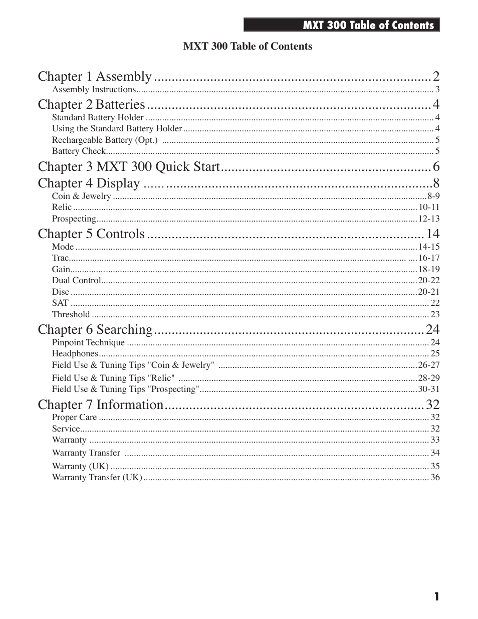 White’s Electronics MXT 300 User Manual | 36 pages