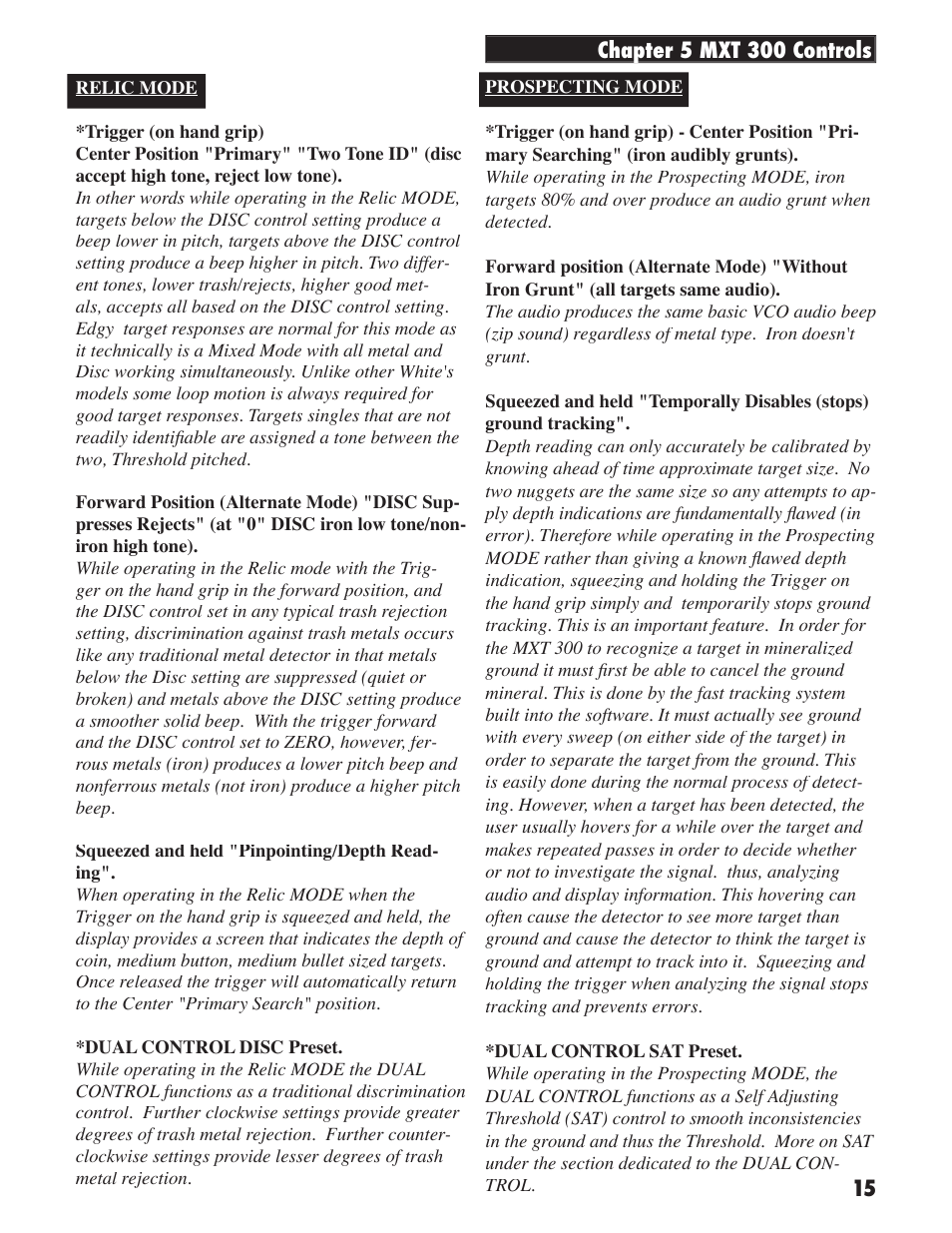 White’s Electronics MXT 300 User Manual | Page 15 / 36