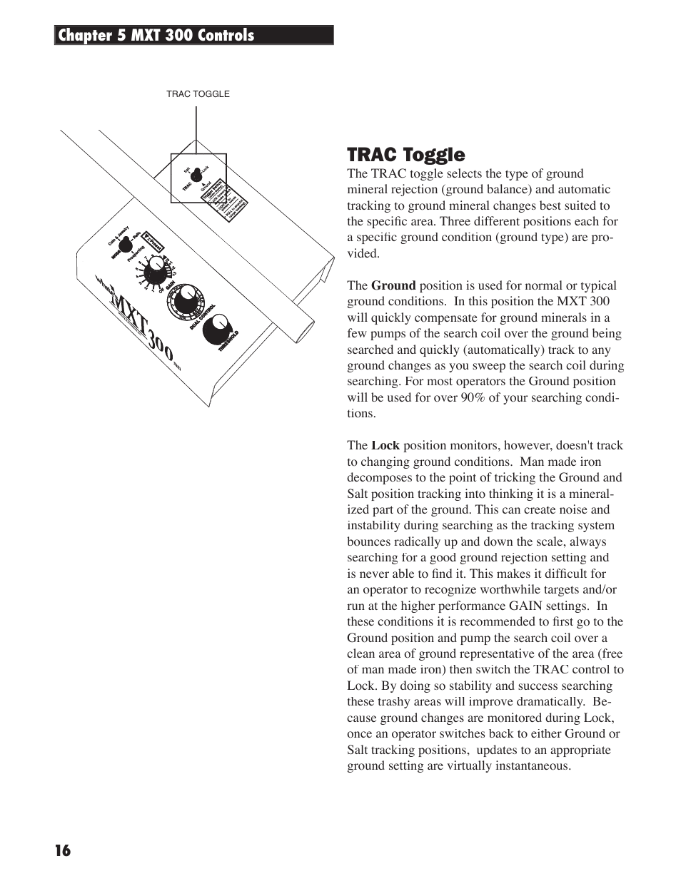 Trac toggle | White’s Electronics MXT 300 User Manual | Page 16 / 36