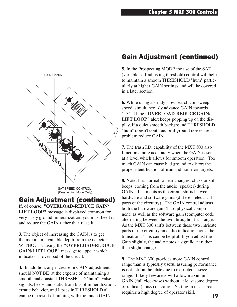 Gain adjustment (continued) | White’s Electronics MXT 300 User Manual | Page 19 / 36