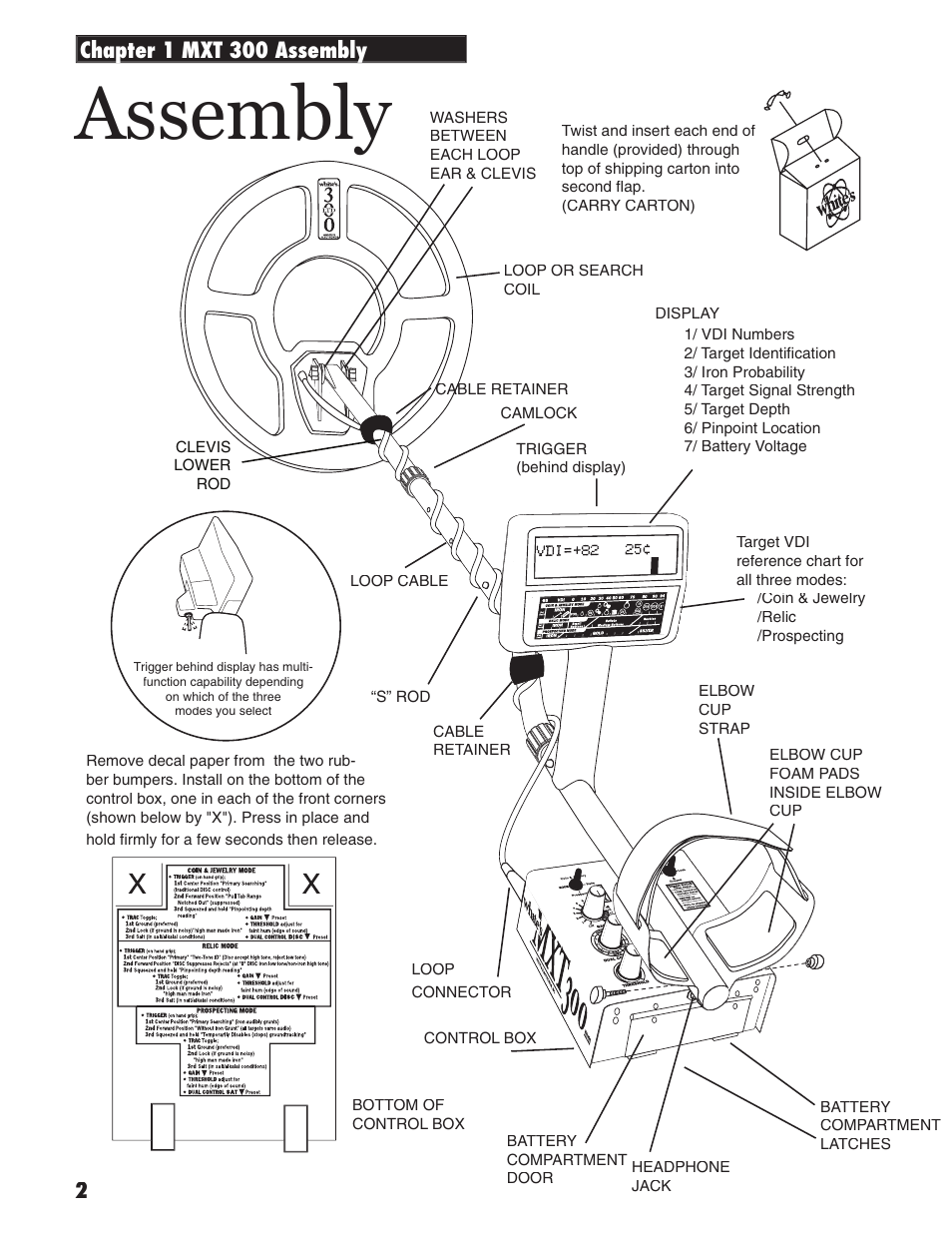 Assembly, Chapter 1 mxt 300 assembly | White’s Electronics MXT 300 User Manual | Page 2 / 36