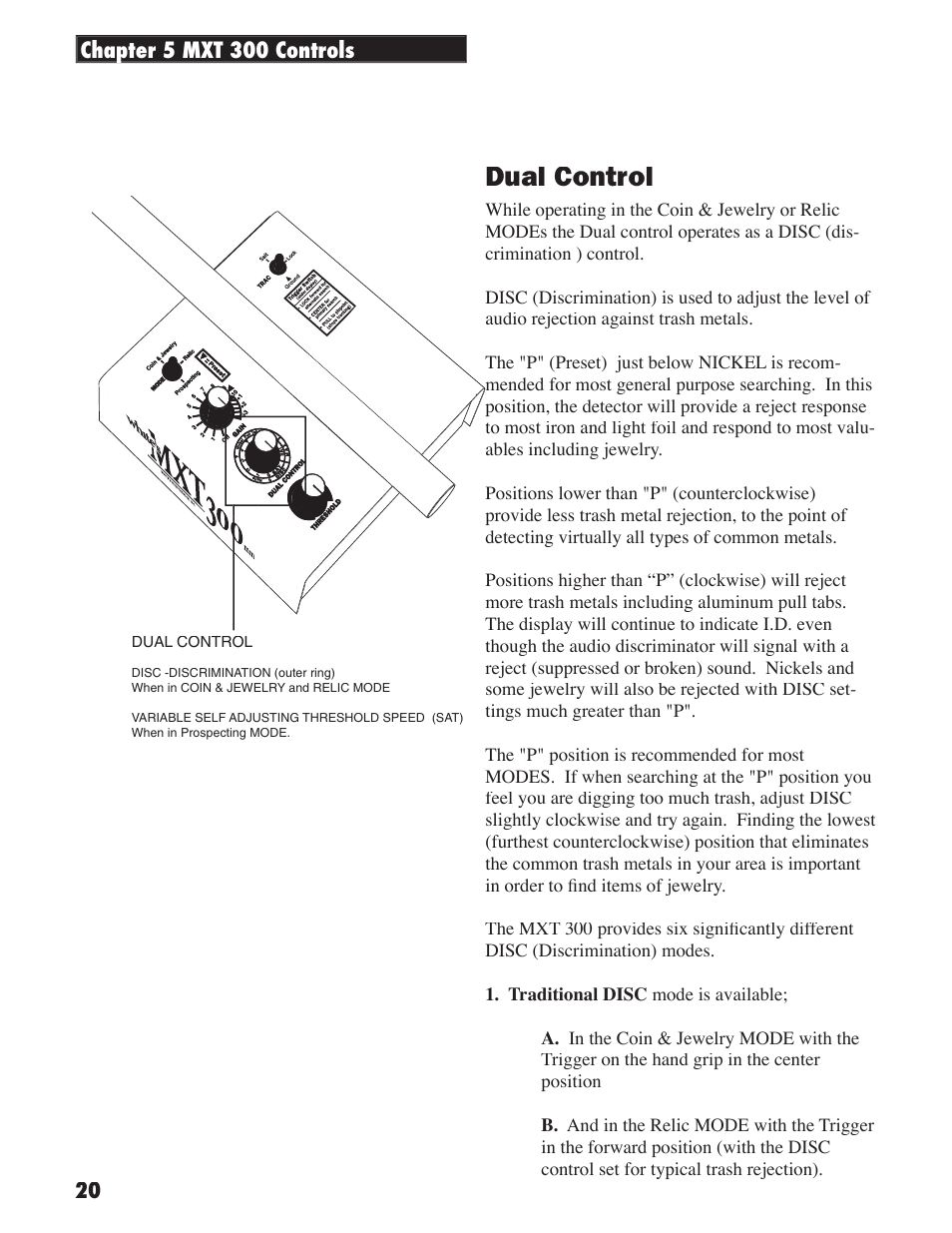 Dual control | White’s Electronics MXT 300 User Manual | Page 20 / 36