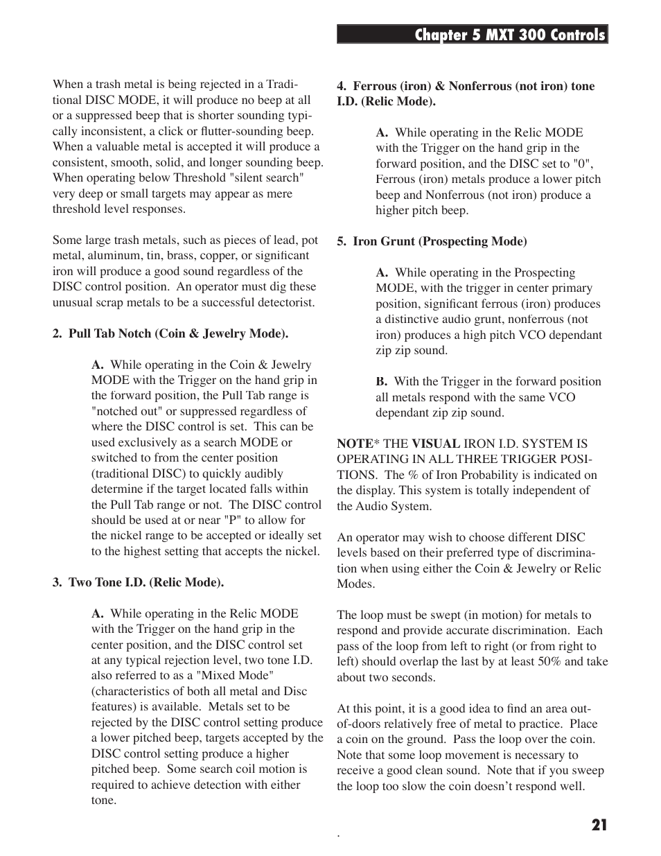 White’s Electronics MXT 300 User Manual | Page 21 / 36