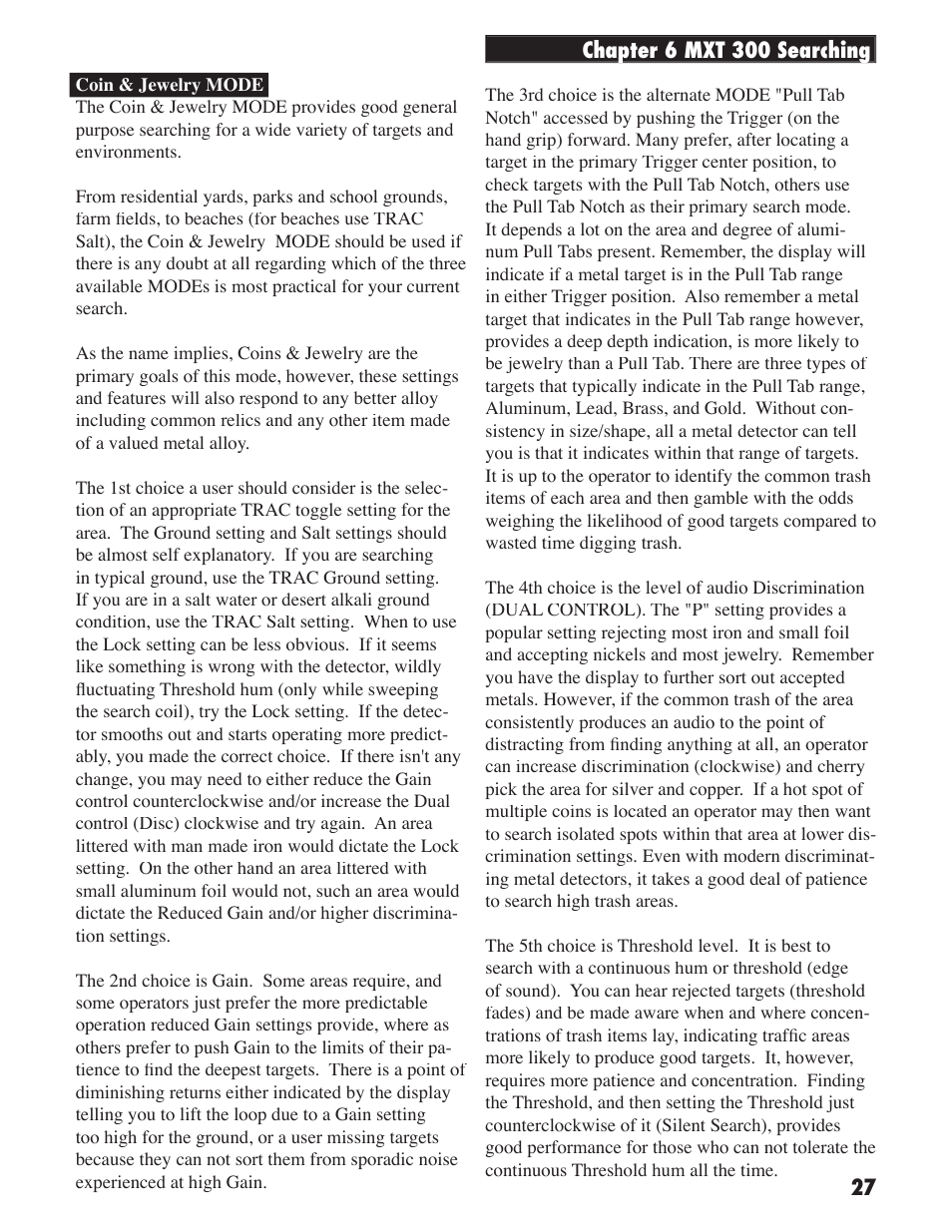 White’s Electronics MXT 300 User Manual | Page 27 / 36