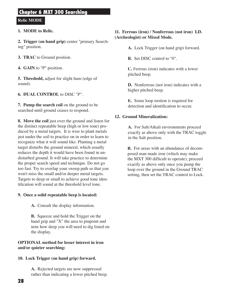 White’s Electronics MXT 300 User Manual | Page 28 / 36